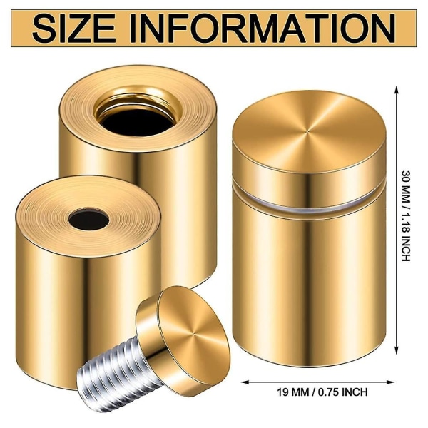 8 Pak Standoff Skruer 3/4 X 6/5 Tommer Guld Skilt Standoffs Hængende Akrylramme Reklame Skruer