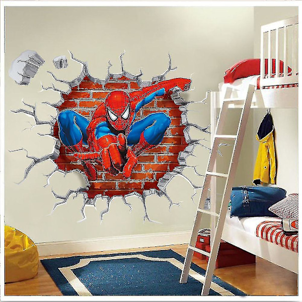3D Cartoon Spiderman Väggdekaler Superhjälte För Pojkar Barnrum--