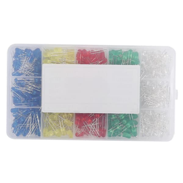 500 stk. 5 Farver 5mm LED Lysdioder Runde Assorterede