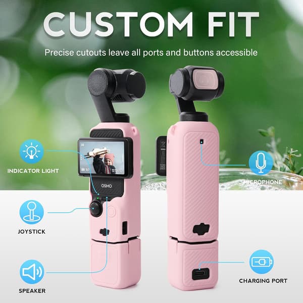 Pink, egnet til DJI Osmo Pocket 3 / Xtra Muse kamera, blødt silikone grebsdæksel med skærm- og mikrofonbeskyttelse,