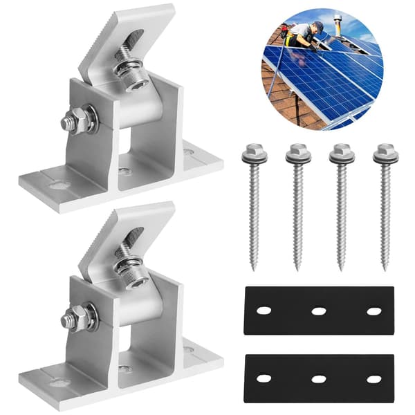 2-delad solpanelsfäste Solpanelsmonteringssats i aluminium med 4 skruvar 2 gummiringar Justerbart solpanelstakfäste