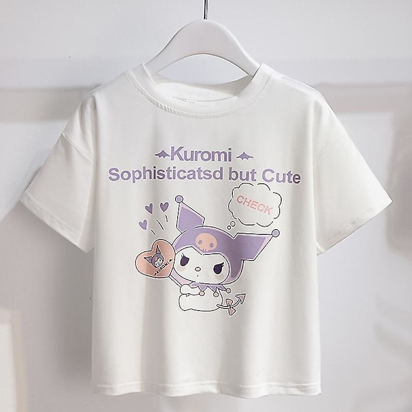 Sanrios Tegneserie Kawaii Jenter Hvit T-skjorte Dress Kuromi Søt Sommer Korte Ermer College Jk Uniform Skjørt Barn Mote Skjørt