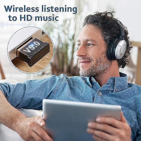 Kompatibel med USB Bluetooth 5.0 Adapter til PC Win10/8.1/8/7/Bluetooth Dongle