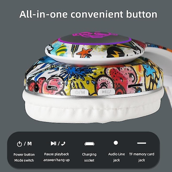 Trådlösa Bluetooth-hörlurar för barn, Bluetooth-hörlurar, hörlurar med mikrofon, musikspelhörlurar, vikbara