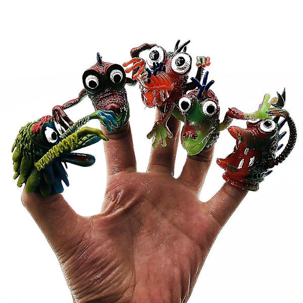 5 st Monster Fingerdockor, Roliga Små Fingermonster Mjuka Gummi Djur Handdockor Rollspel