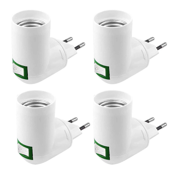 4 stycken E27 med strömbrytare Konstruktionssuttag AC 220V Eluttag för kök Vägglampa Adapter LED Ljuslampa Hållare (Vit)