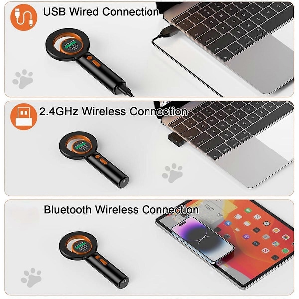 Bluetooth Kjæledyr Mikrochip Leser, 3-i-1 (2.4GHz Trådløs+Bluetooth+USB) Universell Dyre-Tag Leser Skanner, Q40