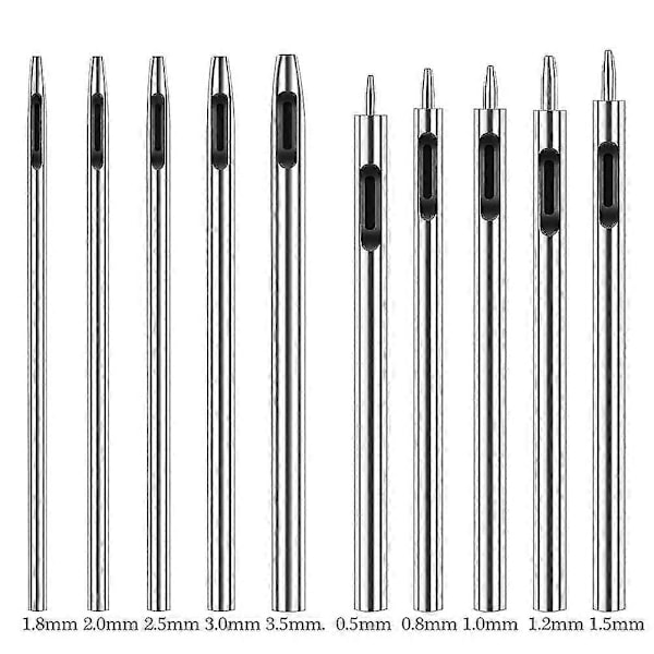 10 storlekar ihålig läderpunch, 0,5-3,5 mm läderpunch verktygsset, ihålig punch, rund punch för läderarmbandsur, läder, tätningsbälte, tyg, burk
