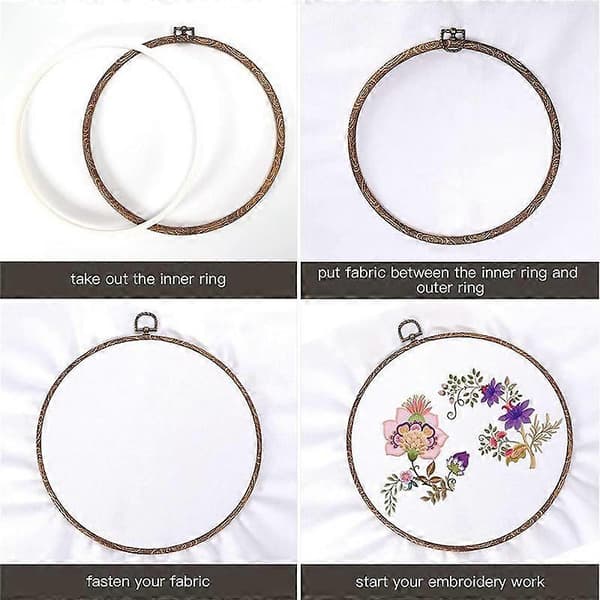 4 Stycken 21,3 cm Broderirammar Imitation Trä Display Ram Bulk Cirkel Broderirammar
