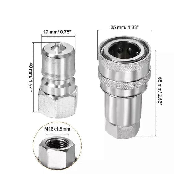 1 Sæt Hydraulisk Hurtigkoblingskobling M16x1,5 mm Hun-gevind Rørfitting Ny