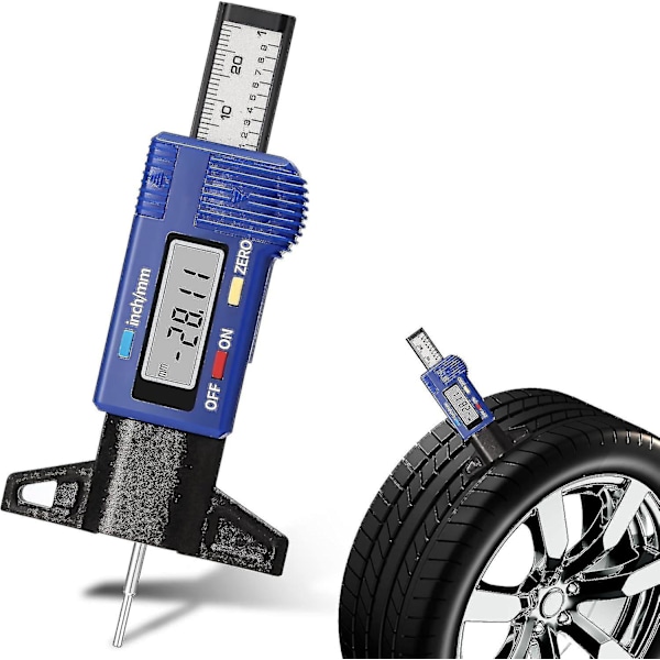 Däckdjupmätare Digital Däckdjupmätare LCD-Display Däcktrådmätningsmätare Blå Däcksslitagemätare Digital Däckdjupmätare Trådkontroll W