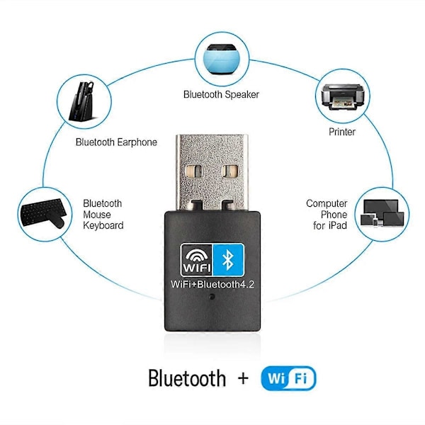 USB Wifi Bluetooth-kompatibel Adapter V4.2 Trådløst Nettverkskort Wifi Antenne Sender PC Lan Int