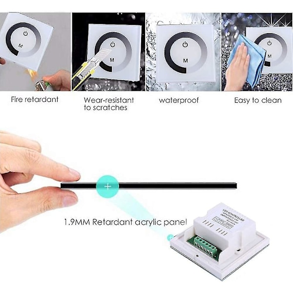 Dc 12v-24v Dimmer Switch Vægmounted Touch Panel Controller, Monokrom Led Strip Lysstyrke Justerbar Dimmer, Touch Screen Led Dimmer Switch (sort)