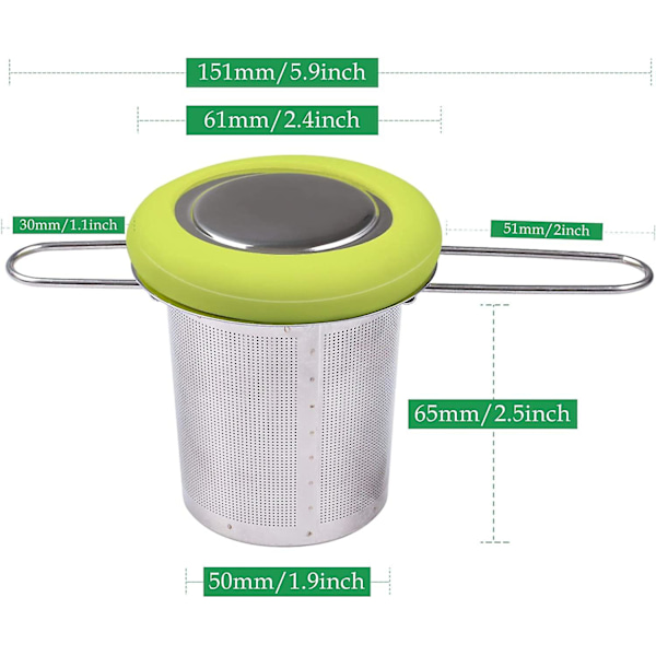 Fenshine Te-infuser i Rustfrit Stål - Te-si - Foldbar Håndtag - Te-filter - Ekstra Fint Masket Si - Brygningskurv Med Låg Til Løse Blade (Grøn