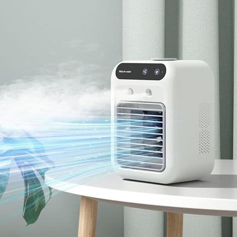 Bærbar airconditionventilator. Stille USB-køler. Personlig luftfugter med to hastigheder.