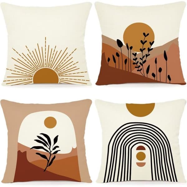 Kuddfodral - LARGEIGHT - 45x45 cm - Akvarell blommönster - Bomull och linne - Set om 4