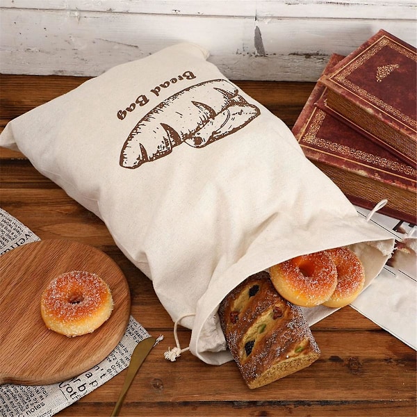 Linen Brødposer For Hjemmelaget Brødbeholder, 2 stk 30x40cm Ubleket & Gjenbrukbar Brødoppbevaring, N