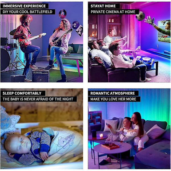 15M Bluetooth LED-stribe 5050 RGB LED-stribe Soveværelse Multifarvet Fleksibel Lysstribe, Styret af Smartphone APP, Synkroniser med Musikrhytme/Timer