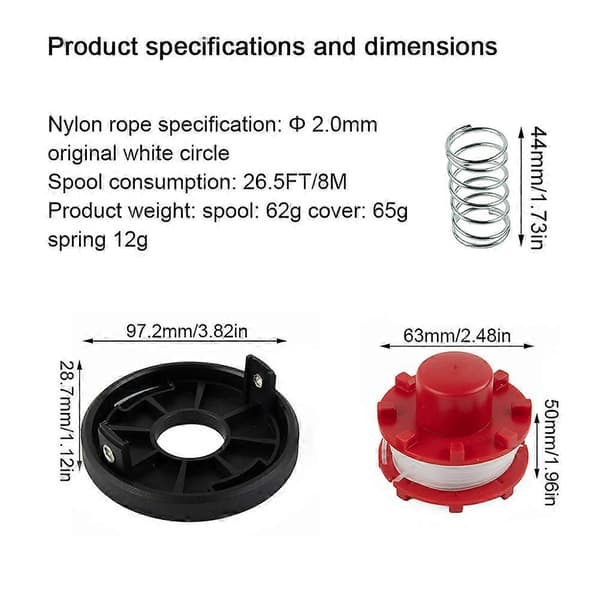 Spole Spolesnor til Einhell GE-CT 36/30 Li E SOLO AGILLO Plastik 265FT/8M Diameter 2mm Spole Dæksel 972*287mm