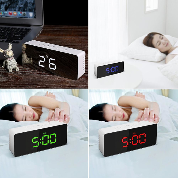 Rektangulär lysande digital LED-spegelklocka larm snooze-funktion termometer