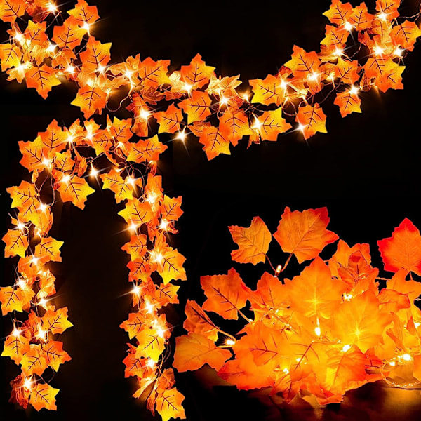 Höstdekoration 20 LED konstgjorda löv lönnlöv fallande ljusslinga dekor Halloween jul