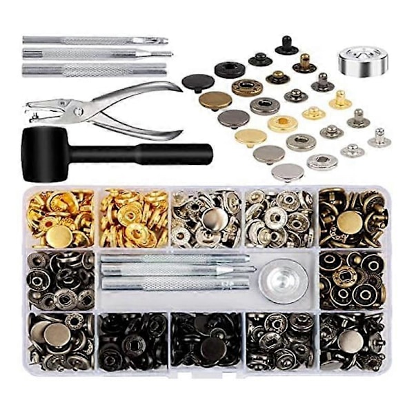 Läderknappar Kit, 120 Set Metallknappar Tryckknappar med 6 Inställningsverktyg, för Kläder