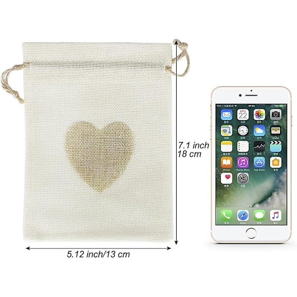 20 stk Juteposer, Hjerte Hessiansække Med Træk snor, Jute Gaveposer Smykker Slikposer Til Jul Bryllup Fødselsdagsfest Diy Håndværk (beige)