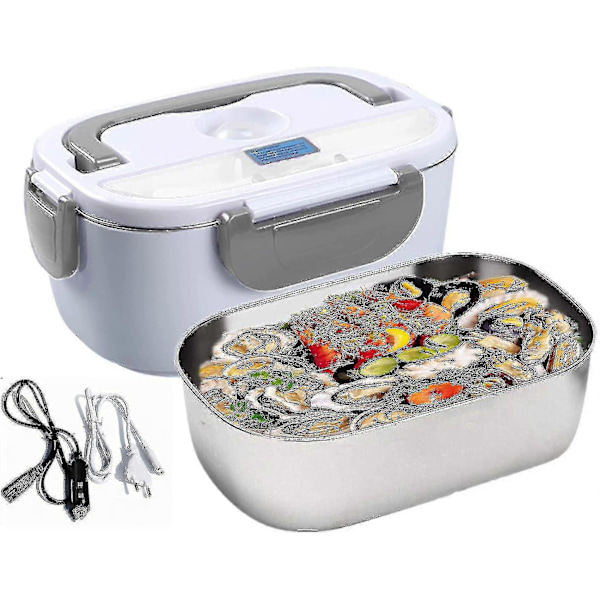 Electric Lunch Box 3 In 1 Electric Lunch Box For Car, Truck And Office - 12v And 220v Stainless Steel Heating Bowl (grey) - Snngv