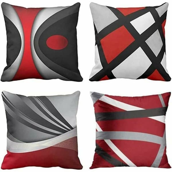 Putetrekk - LARGEIGHT - Sett med 4 - 40x40 cm - Moderne abstrakt design - Rød og grå