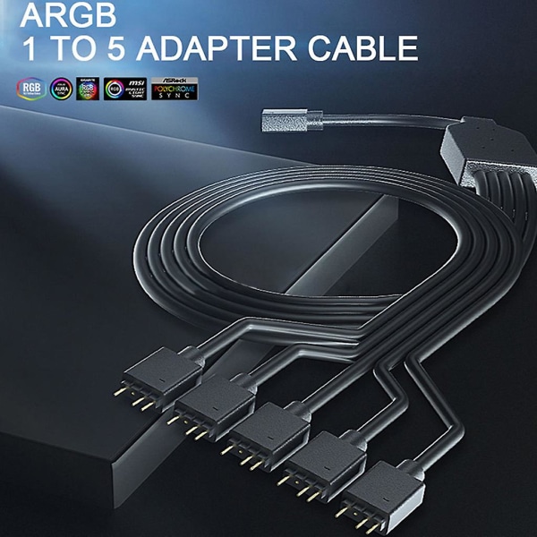 Argb 1 till 5 3-stifts 5v flexibel fläkt Rgb-adapterkabel Dator för chassikontakt Splitter för Msi