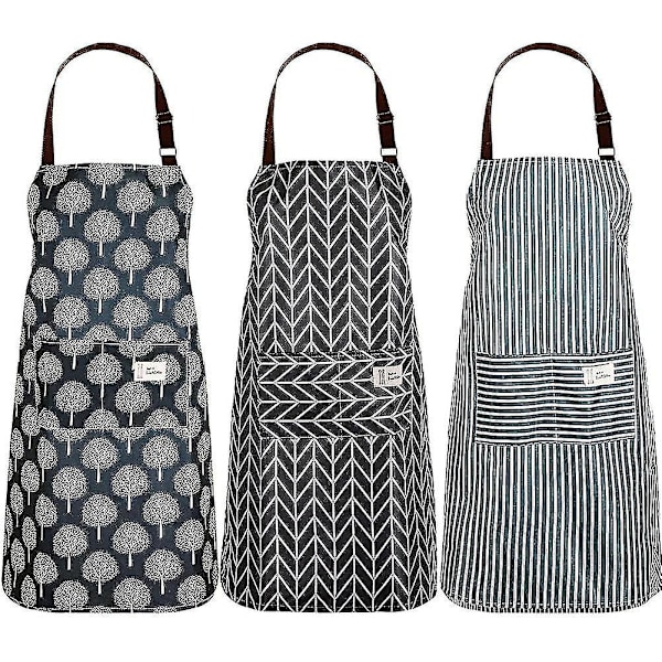 3 Pieces Women Waterproof Apron With Pockets Adjustable Aprons For Kitchen