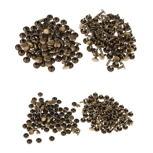 200 Stycken Brons Läder Dubbelhuvud Nitar 8mm 6mm för Läderhantverk