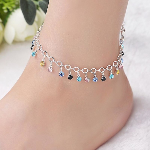 Glimtende Farverige Rhinestone Tassel Kæde Ankelarmbånd Anklet Kvinder Strand Smykker