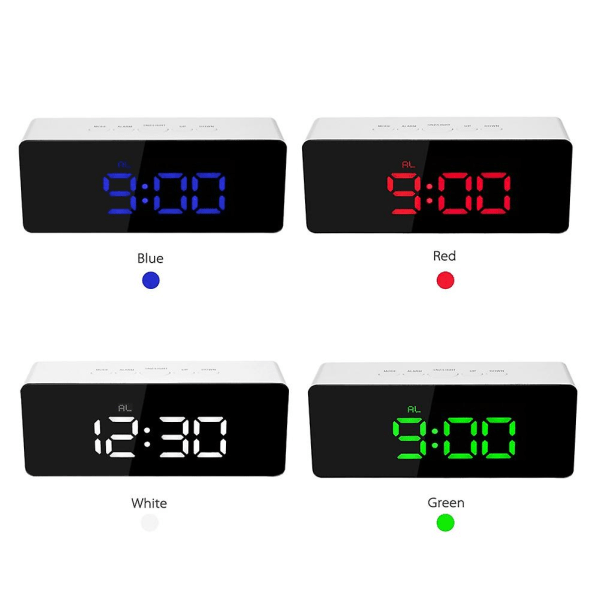 Rektangulär lysande digital LED-spegelklocka larm snooze-funktion termometer
