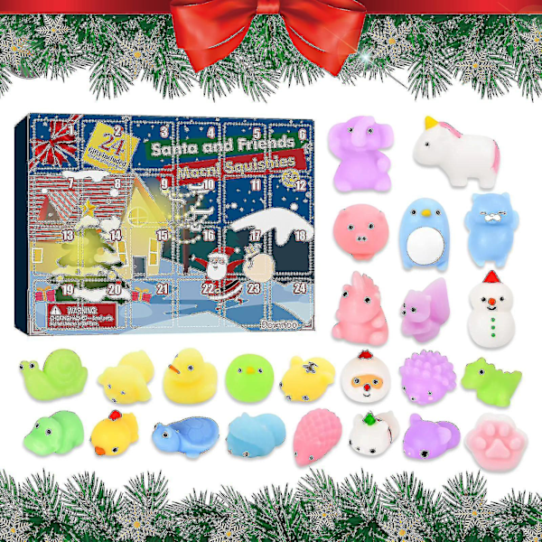 Adventskalender 2023 Juleräknekalender Leke 24 stk Ulike Søte Mochi Dyr Squishy Leke for Barn