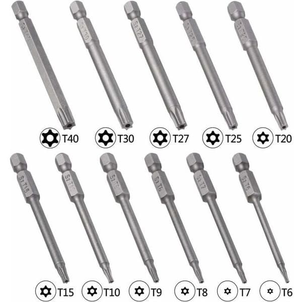 Torx Bits - LARGEIGHT - Pakke med 11 - S2 Stål - 75 mm - Magnetisk - 6-punkts