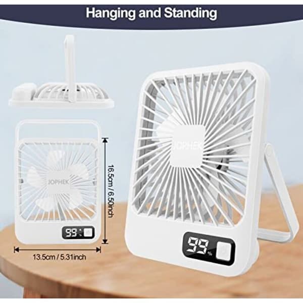 Bærbar ventilator. 3000mAh miniventilator, lille ventilator - USB-ventilator, genopladelig lommeventilator (hvid)