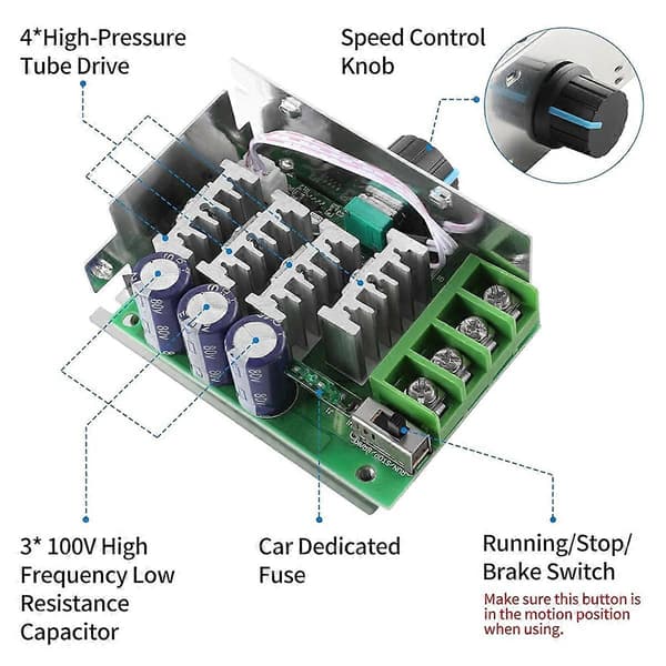 7-70V 30A PWM DC Motor Hastighetskontroller, Justerbar PWM Motor Kontroller Bryter 30A Variabel Motor S