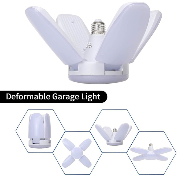 60w LED-garagelampa, E27 6000 lumen säkerhetslampor, deformerbar verkstadslampa med 4 justerbara paneler, superstarkt dagsljus för garage