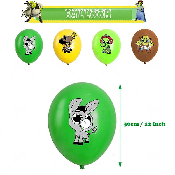 Shrek-tema bursdagsfestutstyrsett Inkluderer Banner Kake Cupcake Topper Ballongsett Dekorasjon