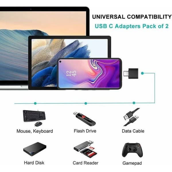USB-C til USB-adapter, 2-pak, hun til han, kompatibel med MacBook og USB-C-telefoner
