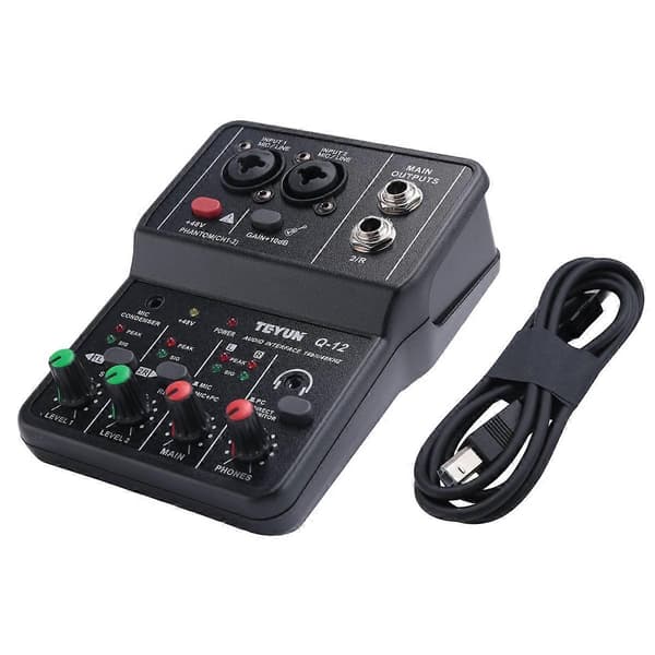 TEYUN Q-12 Lydkort Audio Mixer Lydkort Konsol Bord System Interface 4 Kanal 48V Strøm Ster