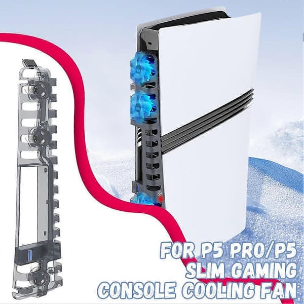 LED Kylfläkt för PS5 Pro/PS5 Slim Konsol 3-stegs justerbar Fläkt Tyst Fläkt