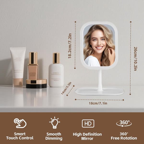 Sminkespeil med belysning - 3 lysfarger - Dimbar - Speil med lys - Smart Touch - USB-ladeport