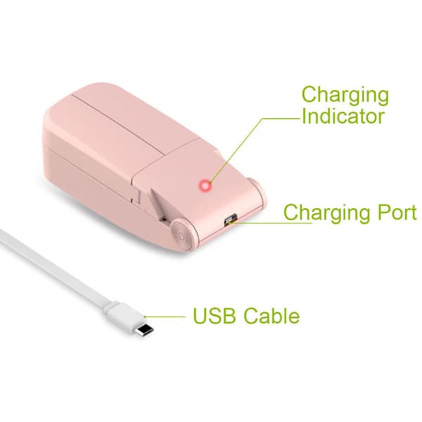 Bærbar USB-blæser, dobbelt hoved, foldbar, mini, ManoMano, pink, ABS, 97g, 103x44x36mm, 1 stk., foldbart design