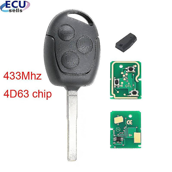 3-knapps fjernkontrollbilnøkkel 433Mhz for Ford Focus Fiesta Fusion C-Max for Mondeo Galaxy C-Max S-Max med 4D63 Chip HU101 Yalo