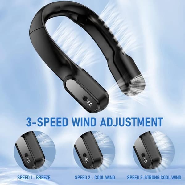 Sammenfoldelig og bærbar halsventilator. Mini USB bærbar ventilator. Lille halskøler (sort)