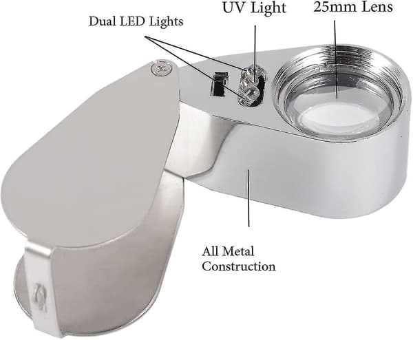 40x förstoring metallfällbar lupp med LED & UV-ljusförstorare