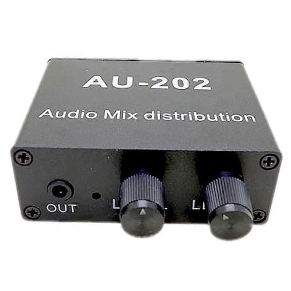 AU-202 2 Input 2 Output Stereo Mixer Audio Distributor til Hovedtelefon Ekstern Strøm AMP Volume Alene