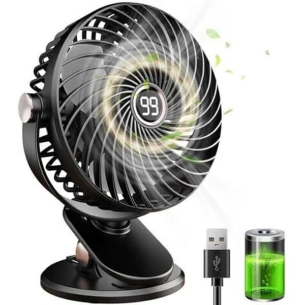 Bordventilator. Mini lydløs USB-ventilator med LCD-skærm. Genopladelig bærbar ventilator. 5 ventilatorhastigheder.